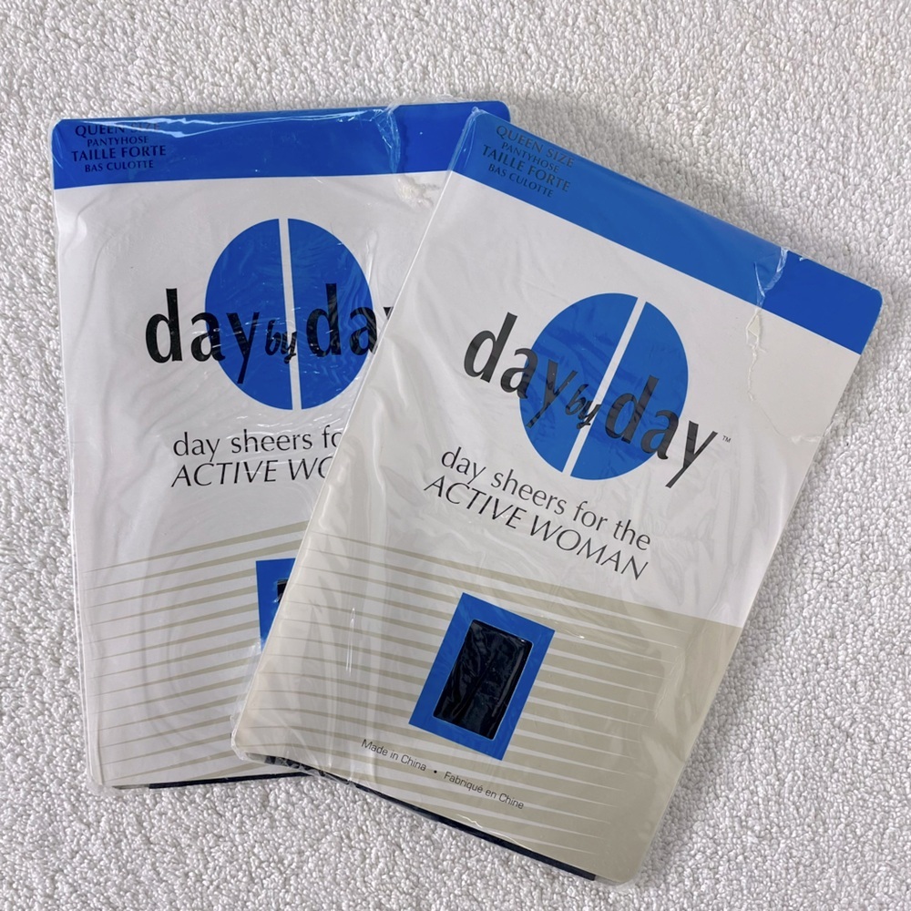 Vintage Day By Day Sheers Pantyhose Tights In Black x2